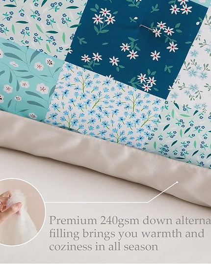Whale Flotilla Queen Full Comforter Set, Soft Reversible Blue Bedding Comforter Set with Boho Pattern, 1 Micoriber Patchwork Comforter and 2 Pillow Shams, 3 Pieces - LeafyLoom