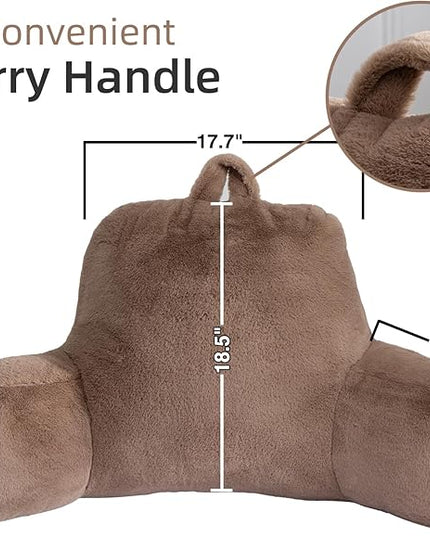 A Nice Night Faux Fur Soft Reading Pillow Bed Wedge Adult Backrest with Arms Back Support for Sitting Up in Bed/Couch for Bedrest,Khaki,Large - LeafyLoom