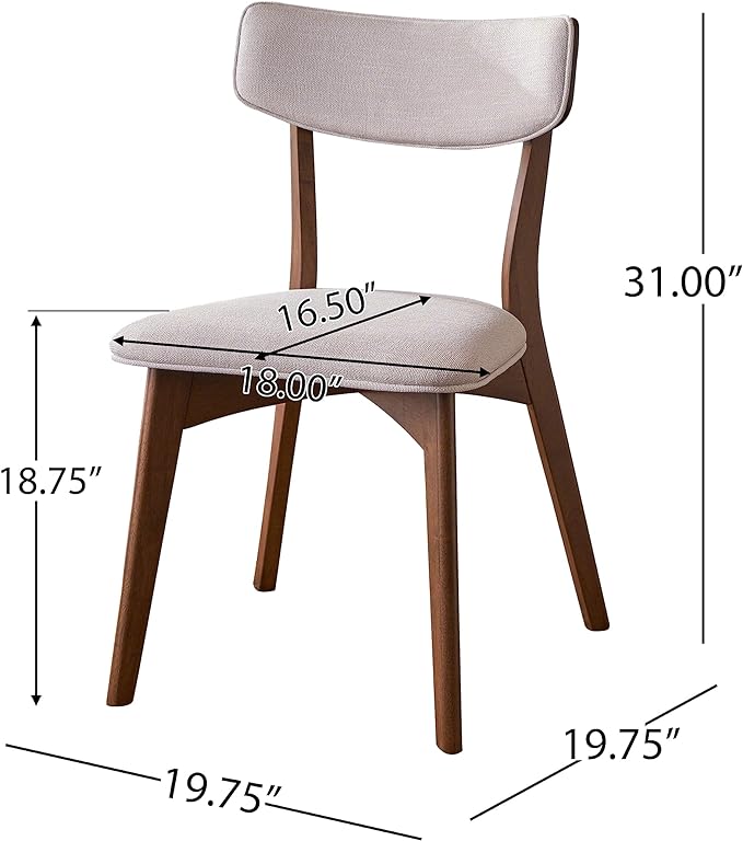 Christopher Knight Home Megann Mid-Century Wood Dining Set with Fabric Chairs, 5-Pcs Set, Natural Walnut / Dark Grey - LeafyLoom