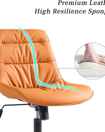 Kidol & Shellder Armless Office Chair Desk Chair Comfy Makeup Vanity Chair with Back Ergonomic Swivel Chair Home Office Desk Chairs with Wheels Computer Chair Bedroom Accent Chair(Matte Orange) - LeafyLoom