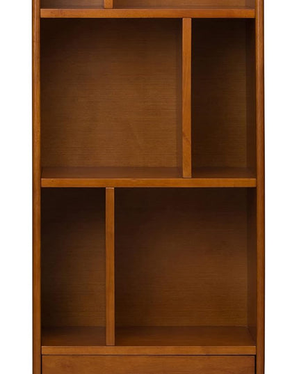 SIMPLIHOME Draper SOLID HARDWOOD 22 Inch Mid Century Modern Bookcase and Storage Unit in Teak Brown, For the Living Room, Study Room and Office - LeafyLoom