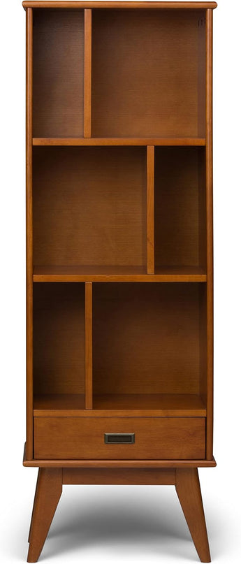 SIMPLIHOME Draper SOLID HARDWOOD 22 Inch Mid Century Modern Bookcase and Storage Unit in Teak Brown, For the Living Room, Study Room and Office - LeafyLoom
