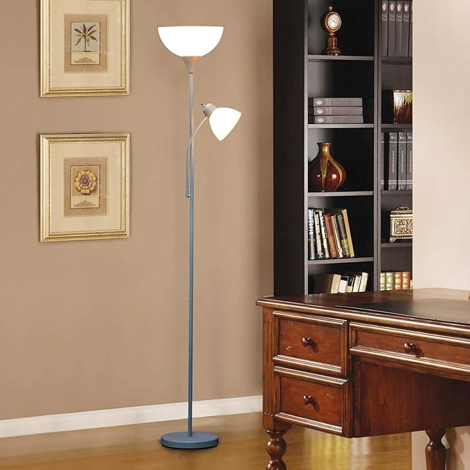 Adjustable Silver Floor Lamp with Reading Light By Light Accents - Susan Modern Standing Lamp For Living Room/Office Lamp 72" Tall - 150-watt With Side Reading Light Corner Lamp (Silver) - LeafyLoom