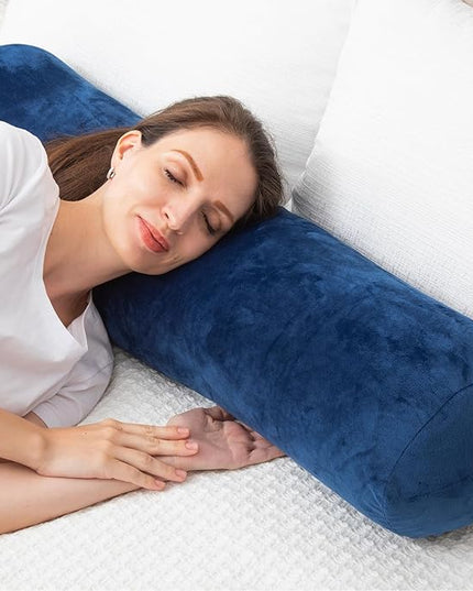 Body Pillow, Memory Foam Round Body Pillows for Adults, Firm Long Bolster Pillow for Bed, Cylinder Tube Roll Pillow with Velvet Cover, 47x7.87 Inches, Navy Blue - LeafyLoom