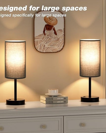 Touch Nightstand Lamp - Black, 3-Way Dimmable, USB A + C Charging, AC Outlet, 17.4inch Medium - LeafyLoom