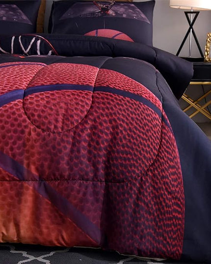 Btargot Basketball Comforter Sets Full for Boys Teens,3D Sports Basketball Bedding,Soft Microfiber Reversible Quilt with 3 Matching Pillow Shams - LeafyLoom