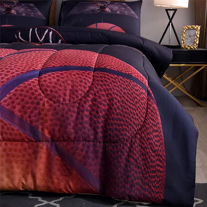 Btargot Basketball Comforter Sets Full for Boys Teens,3D Sports Basketball Bedding,Soft Microfiber Reversible Quilt with 3 Matching Pillow Shams - LeafyLoom