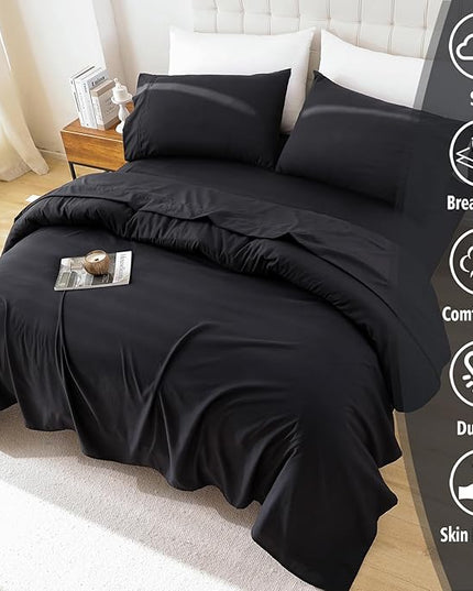 Whitney Home Textile Queen Sheet Set - 4 Piece Soft Breathable Bed Sheets for Queen Size Bed, Deep Pocket Lxuury Brushed Sheets, Hotel Bedding Sheets and Pillowcases, Wrinkle Free Oeko-Tex Sheets - LeafyLoom