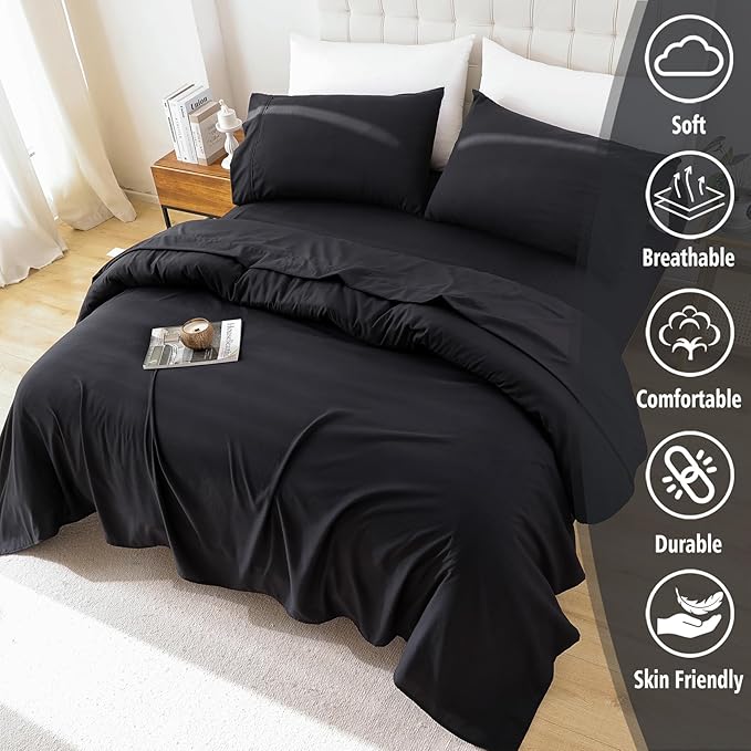 Full Sheet Set - 4 Piece Soft Breathable Bed Sheets for Full Size Bed, Extra Deep Pocket Lxuury Brushed Sheets, Cooling Hotel Bedding Sheets and Pillowcases, Wrinkle Free Oeko-Tex Sheets - LeafyLoom