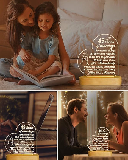 FULLOSUN Anniversary Wedding Gifts for Him/Her, I Love You Night Light 3D Illusion Lamp for Couple Wife Husband Romantic Valentines Wedding Day Present (45th) - LeafyLoom