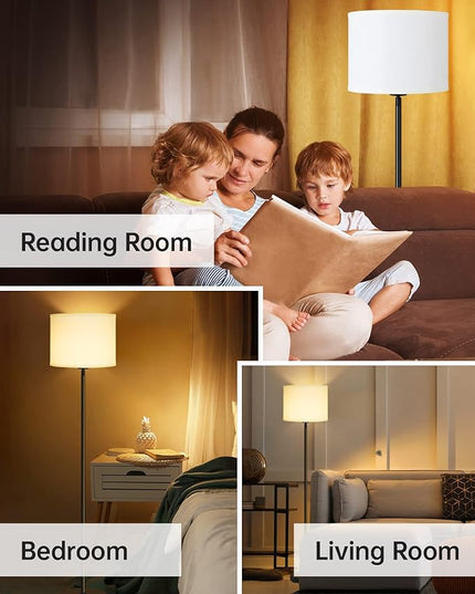 BoostArea Floor Lamp Standing Lamp, Tall Floor Lamp with 3 Dimmable Levels, Simple Floor Lamp with Linen Lampshade, On/OFF Footswitch, 9W LED Bulb Included, Floor Lamps for Living Room/Bedroom,White - LeafyLoom
