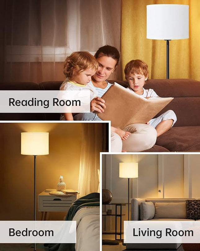 BoostArea Floor Lamp Standing Lamp, Tall Floor Lamp with 3 Dimmable Levels, Simple Floor Lamp with Linen Lampshade, On/OFF Footswitch, 9W LED Bulb Included, Floor Lamps for Living Room/Bedroom,White - LeafyLoom