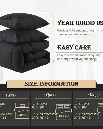 WhatsBedding Black Twin Comforter Set, Lightweight All Season Soft Down Alternative Bed Comforter, Bedding Set with 1 Pillowcases, Twin Size, 64"x88" - LeafyLoom