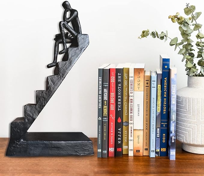Jalunth Bookshelf Bookcase Aesthetic Decoration Art Sculptures Home Decor Book Shelf Case Modern Accents Figurine Reading Metal Decorative Ideas Objects Accessories Library Office Steel Statue Gifts - LeafyLoom