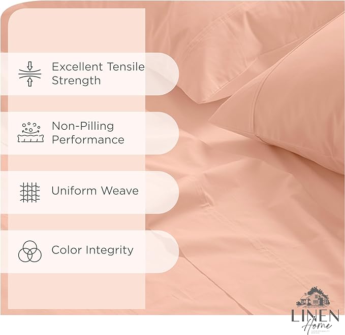100% Cotton Percale Sheets Twin XL Size, Tropical Peach, Deep Pocket, 4 Pieces Sheet Set - 1 Flat, 1 Deep Pocket Fitted Sheet and 2 Pillowcases, Crisp Cool and Strong Bed Linen - LeafyLoom