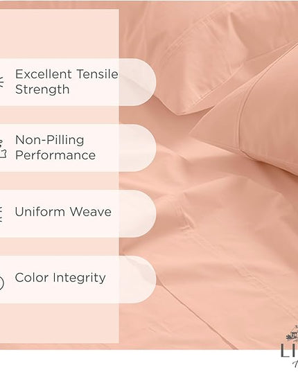 100% Cotton Percale Sheets Twin Size,Tropical Peach, Deep Pocket, 3 Pieces Sheet Set - 1 Flat, 1 Deep Pocket Fitted Sheet and 1 Pillowcase, Crisp Cool and Strong Bed Linen - LeafyLoom