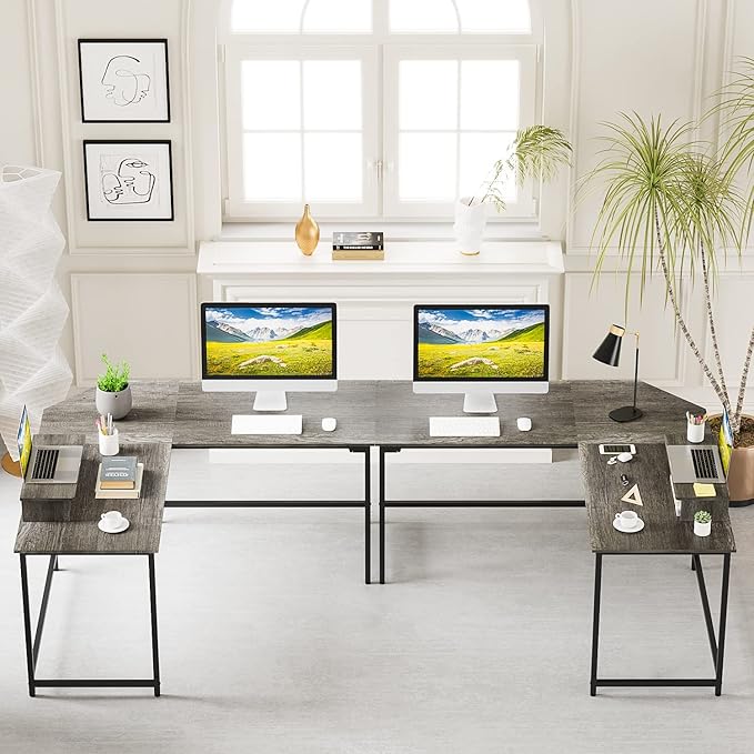Elephance 59" Large L Shaped Desk Corner Computer Desk with Monitor Stand Gaming Table Workstation for Home Office, Black Oak - LeafyLoom