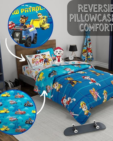 Paw Patrol Kids Bedding Super Soft Comforter and Sheet Set with Sham, 5 Piece Twin Size, (100% Officially Licensed Nickelodeon Product) By Franco - LeafyLoom