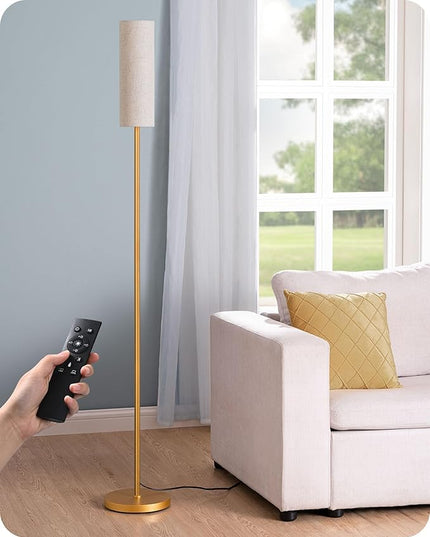EDISHINE LED Corner Floor Lamp for Living Room, 65" Tall Standing Reading Lamp with Remote, Minimalist Dimmable Pole Lighting for Bedroom, Office, Kids Room, 9W Bulb Included, 2700K-6000K (Gold) - LeafyLoom