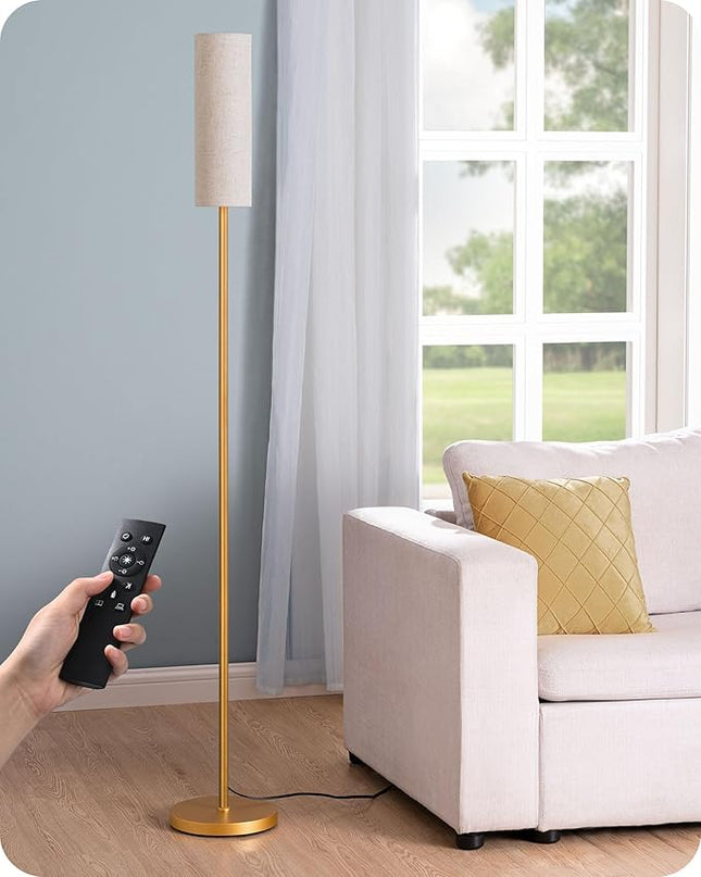 EDISHINE LED Corner Floor Lamp for Living Room, 65" Tall Standing Reading Lamp with Remote, Minimalist Dimmable Pole Lighting for Bedroom, Office, Kids Room, 9W Bulb Included, 2700K-6000K (Gold) - LeafyLoom