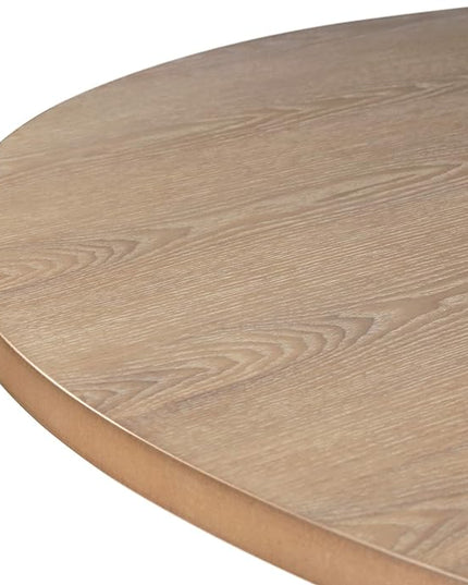 Finch Alfred Round Solid Wood Rustic Dining Table for Farmhouse Kitchen Room Decor, Wooden Trestle Pedestal Base, 46.5" Wide Circular Tabletop, Distressed Beige, 47 in x 47 in x 29.2 in - LeafyLoom