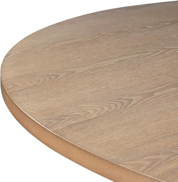 Finch Alfred Round Solid Wood Rustic Dining Table for Farmhouse Kitchen Room Decor, Wooden Trestle Pedestal Base, 46.5" Wide Circular Tabletop, Distressed Beige, 47 in x 47 in x 29.2 in - LeafyLoom