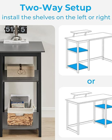 GreenForest Computer Home Office Desk with Monitor Stand and Reversible Storage Shelves,55 inch Modern Simple Writing Study PC Work Table,Grey - LeafyLoom