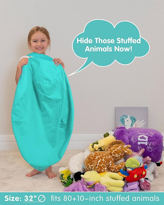 Aubliss Stuffed Animal Bean Bag Storage Chair, Beanbag Covers Only for Organizing Plush Toys, Turns into Bean Bag Seat for Kids When Filled, Medium 32"-Canvas Solid Aqua - LeafyLoom