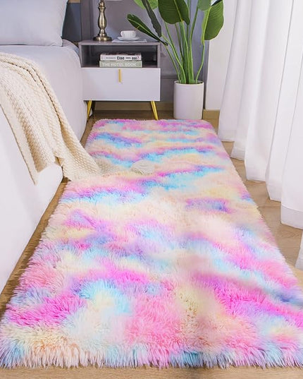AROGAN Soft Rainbow Area Rugs for Girls Room 2x6 Feet, Fluffy Girls Bedroom Rugs, Princess Rug, Cute Colorful Carpet for Kids Teens Nursery Toddler, Pink - LeafyLoom
