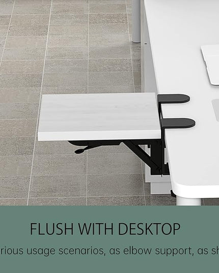 Ergonomics Desk Extender Tray, 9.5"x9.1" Punch-Free Clamp on, Foldable Keyboard Drawer Tray, Table Mount Arm Wrist Rest Shelf, Computer Elbow Arm Support - LeafyLoom