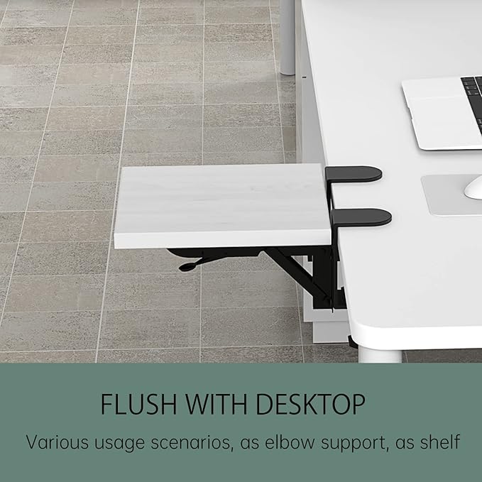 Ergonomics Desk Extender Tray, 9.5"x9.1" Punch-Free Clamp on, Foldable Keyboard Drawer Tray, Table Mount Arm Wrist Rest Shelf, Computer Elbow Arm Support - LeafyLoom