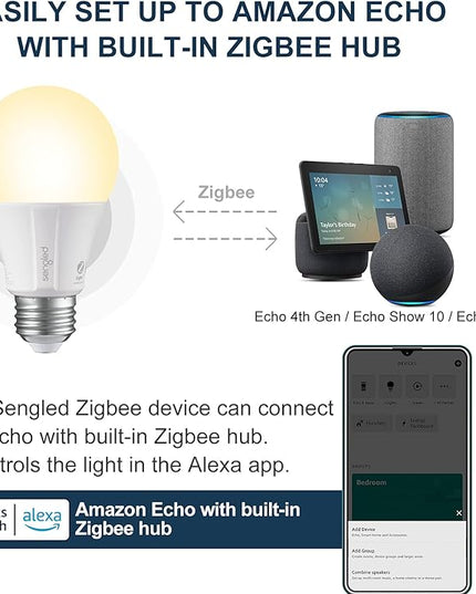 Sengled Zigbee Smart Light Bulbs, Smart Hub Required, Works with SmartThings and Echo with Built-in Hub, Voice Control with Alexa and Google Home, Soft White 60W Eqv. A19 Alexa Light Bulb, 2 Pack Sengled