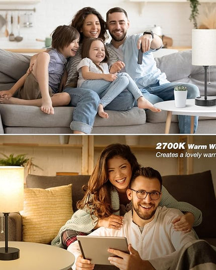 Small Bedside Lamps 3 Color Modes - Off White 2700K 3500K 5000K Bedroom Lamps with USB C and A Ports, Pull Chain Table Lamps with AC Outlet, Nightstand Lamps with Black Metal Base for Kids Reading - LeafyLoom