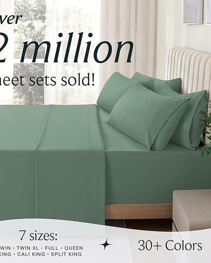LuxClub Twin XL Sheets - Twin Bed Sheets for Boys and Girls, 4 PC Deep Pockets 18" Eco Friendly Wrinkle Free Kids Fitted Sheets Machine Washable Hotel Bedding Silky Soft - Tree Moss Green Twin XL - LeafyLoom
