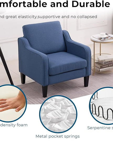 VINGLI Mid century Modern Accent Chair,Navy Blue Fabric Accent Chairs for Living Room Upholstered Armchair with Scooped Arms for Bedroom,Apartment,Studio,Office,Waiting Room - LeafyLoom