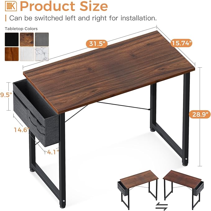 ODK Laptop Desk Study Desk, 32 Inch Small Desk, Writing Desk with Storage, Work Table with Headphone Hook for Small Space Home Office, Deep Brown - LeafyLoom