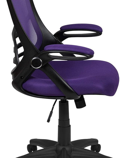 Flash Furniture Porter High-Back Swivel Office Chair with Adjustable Lumbar Support and Seat Height, Ergonomic Mesh Desk Chair with Flip-Up Armrests, Purple/Black - LeafyLoom