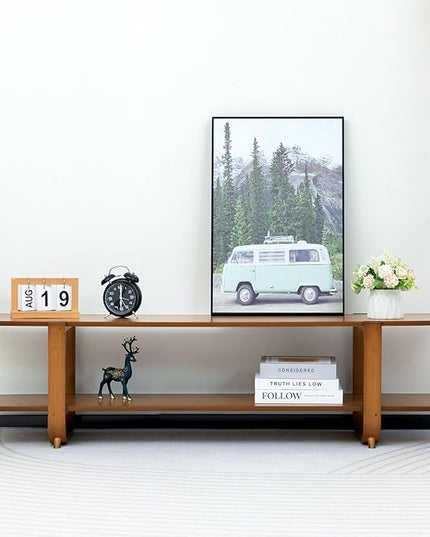 HollyHOME Bamboo TV Stand with Storage for TVs up to 65'', Modern Entertainment Center with 2 Open Shelf, Accent TV Media Console Table for Living Room, Bedroom, 55"(L), Walnut - LeafyLoom