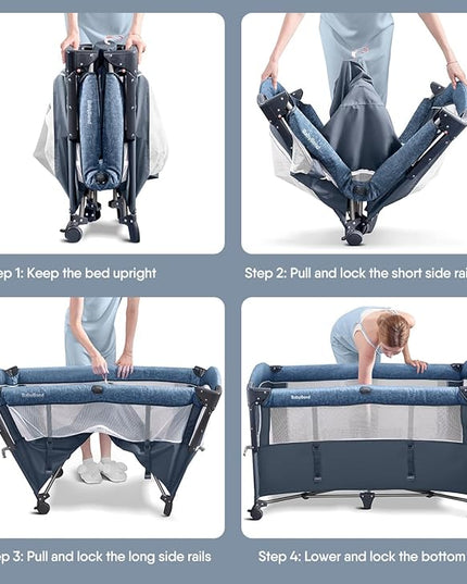 BabyBond Baby Bassinet Bedside Crib, Pack and Play with Sheet, Diaper Changing Table and Music Mobile from Newborn to Toddles, Portable Large Playard - LeafyLoom
