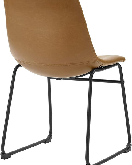Walker Edison Douglas Urban Industrial Faux Leather Armless Dining Chairs, Set of 2, Whiskey Brown - LeafyLoom