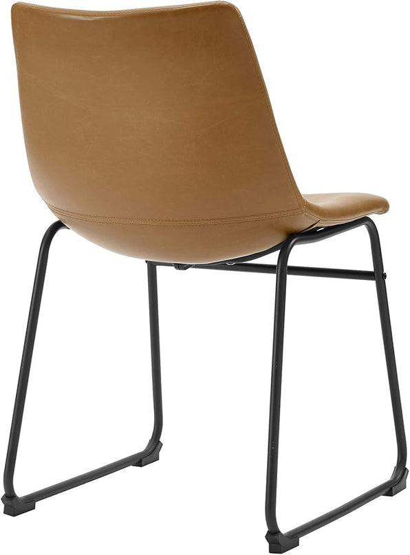 Walker Edison Douglas Urban Industrial Faux Leather Armless Dining Chairs, Set of 2, Whiskey Brown - LeafyLoom