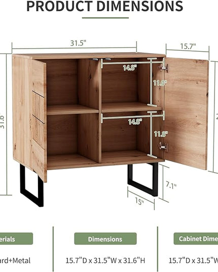 O&K FURNITURE Farmhouse Sideboard Cabinet, Storage Cabinet with Doors and Adjustable Shelves, Wood Buffet Cabinet with Storage for Kitchen, Living Room, Entryway, Brown - LeafyLoom