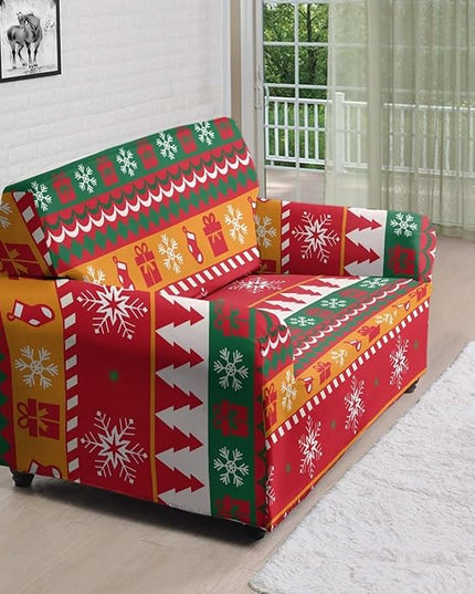 FKELYI Red Christmas Sofa Furniture Protector Easy Going Stretch Sofa Slipcover Comfortable Sofa Couch Cover with Elastic Bottom M FKELYI