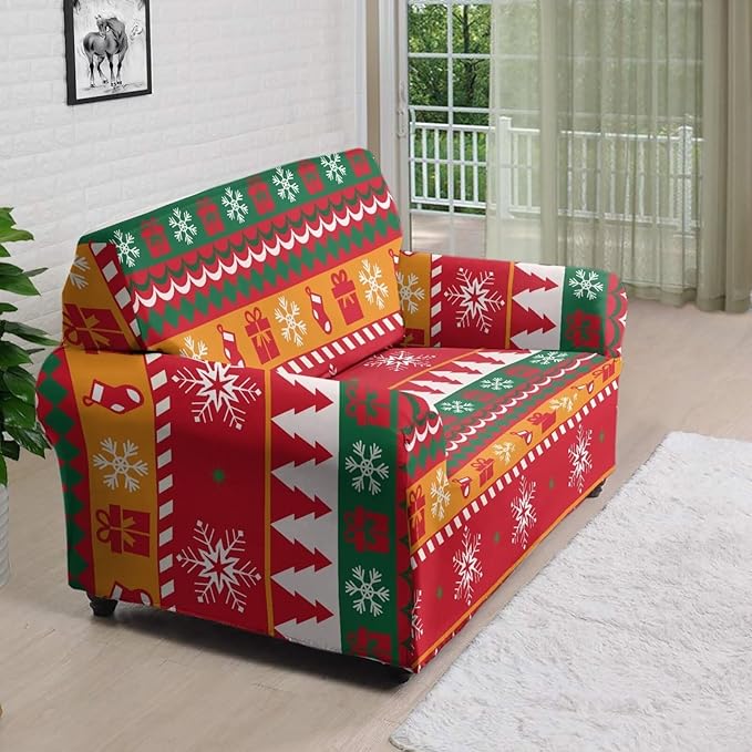 FKELYI Red Christmas Sofa Furniture Protector Easy Going Stretch Sofa Slipcover Comfortable Sofa Couch Cover with Elastic Bottom M FKELYI
