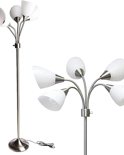 Adesso 7205-22 Multi-White Shade Floor Lamp, Adjustable Gooseneck Arms, Silver - LeafyLoom