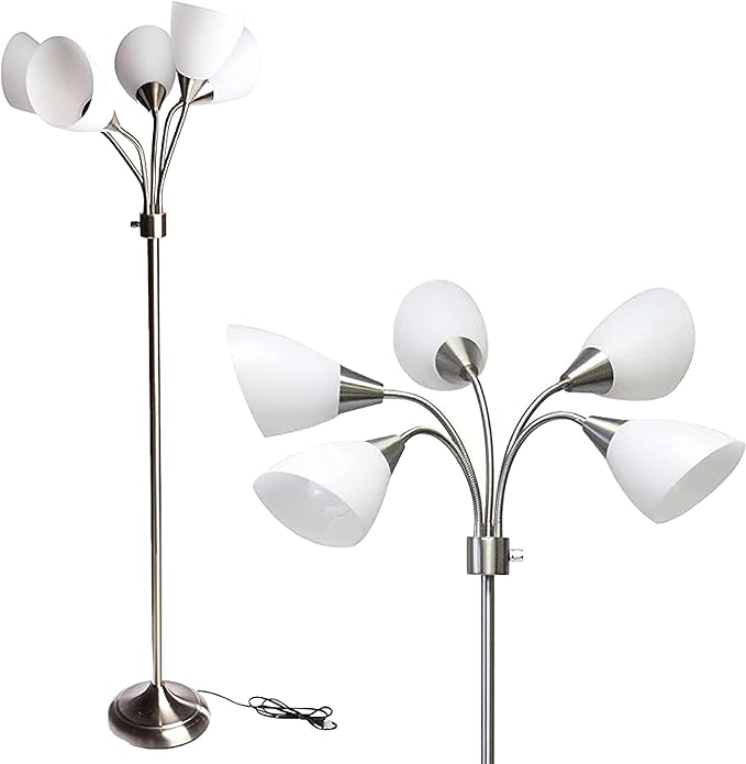 Adesso 7205-22 Multi-White Shade Floor Lamp, Adjustable Gooseneck Arms, Silver - LeafyLoom