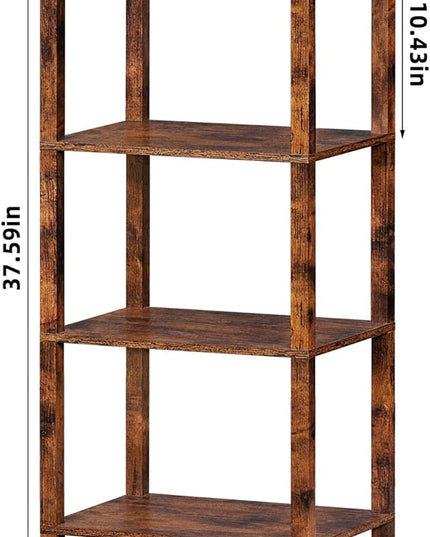 4 Tier Tall Wooden Bookshelf with Storage, Narrow Bookcase for Small Space, Small Book Shelf for Living Room, Office, Bedroom, Kitchen, Industrial, Rustic Brown - LeafyLoom