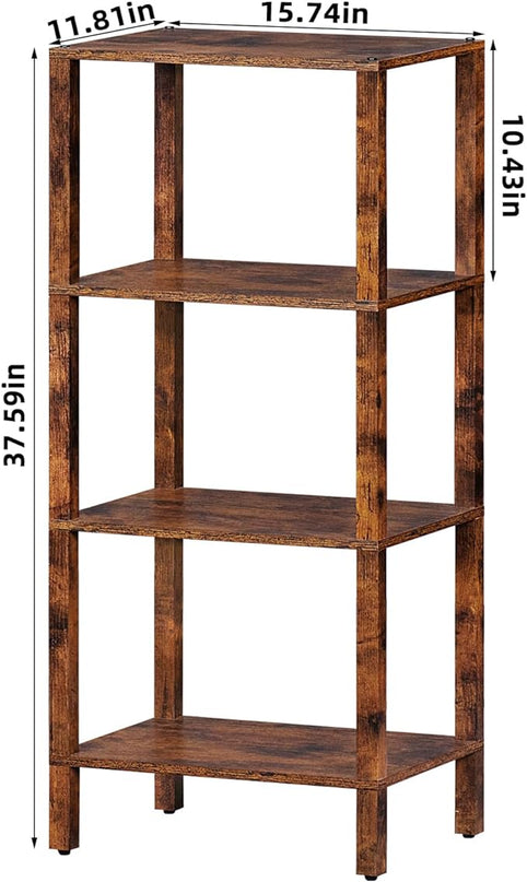 4 Tier Tall Wooden Bookshelf with Storage, Narrow Bookcase for Small Space, Small Book Shelf for Living Room, Office, Bedroom, Kitchen, Industrial, Rustic Brown - LeafyLoom