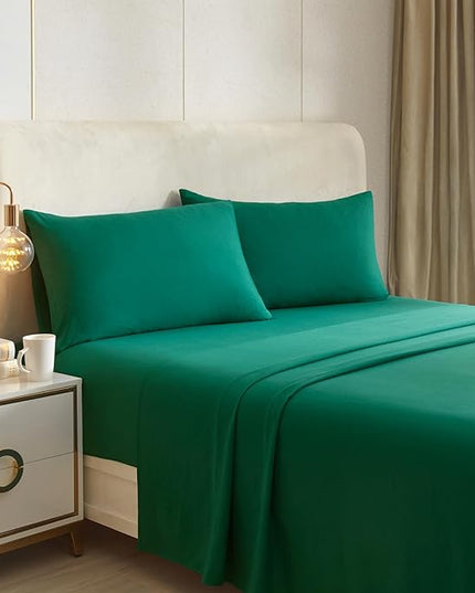 Dark Green California King Size Sheet Set Extra Soft Deep Pocket Sheets Set,4 Piece Bed Sheets Set Fit 16 Mattress,Wrinkle,Fade,Stain Resistant Cooling Bed Sheets,Fitted Sheets,Pillowcases Set - LeafyLoom