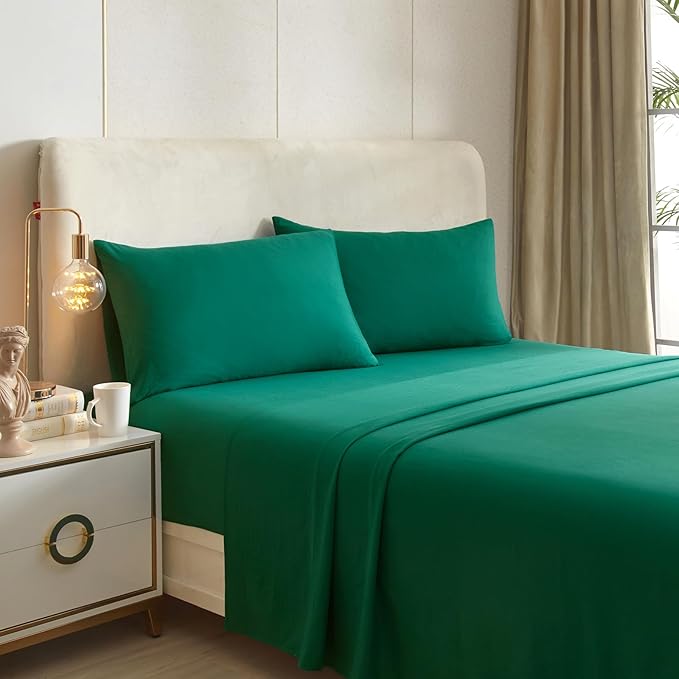 HighBuy Dark Green Sheets Twin XL 3 Piece Bed Sheets,16 Inch Deep Pocket,Luxury Soft Twin XL Sheet & Pillowcase Set,Fitted Sheets Twin XL,Cooling Sheets for Twin XL Bed,Dark Green Sheets Set - LeafyLoom